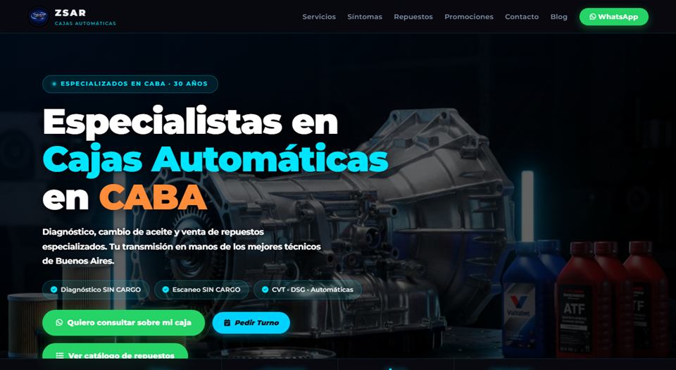 Zsar Cajas Automáticas — Landing para un taller con más de 30 años en CABA.